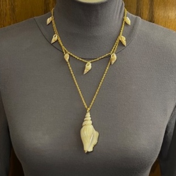 Seashell 2-Layer Boho Beach Handmade Gold Necklace, Real Spiral Seashells - Picture 8 of 16